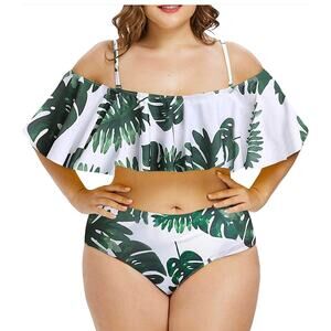 NWOT Women's Plus Size 20W 2 Piece Bathing Swim Suit Tropical Palm Tree